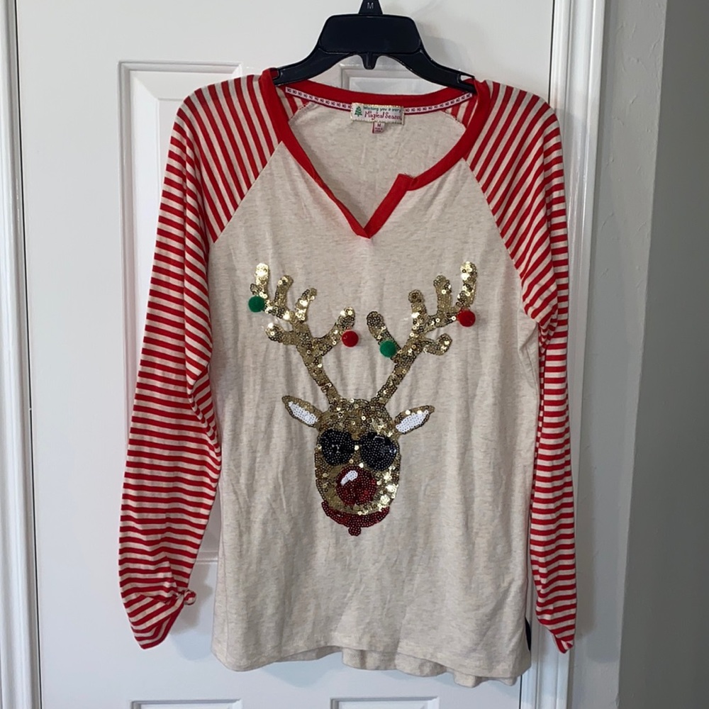 Fun Sequined Reindeer Christmas Shirt